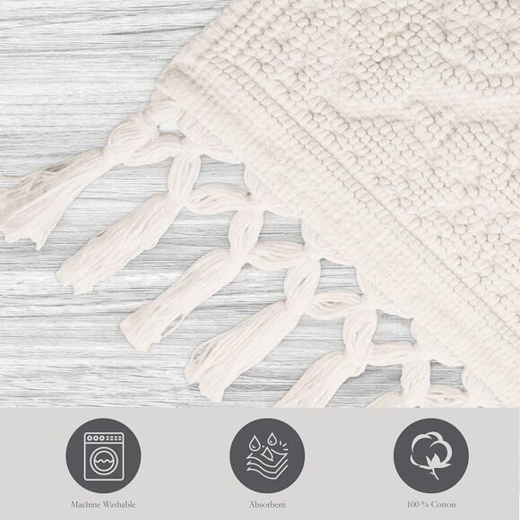 Jean Pierre - Ricardo Bath Mat Woven Fringe Bathroom Rugs 100% Cotton, Ivory - Picture 4 of 6
